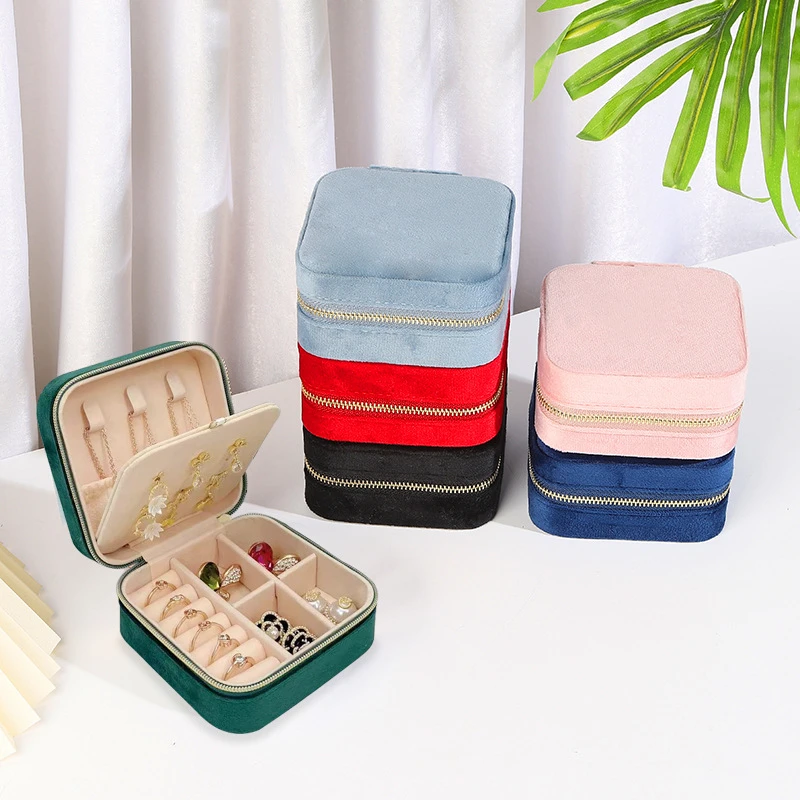 新款绒布双层时尚珠宝首饰盒耳钉耳环收纳盒饰品盒手饰盒礼盒