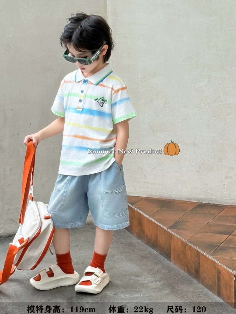 翻领童装正常版条纹夏装休闲风套装儿童T恤夏款短袖男polo休闲