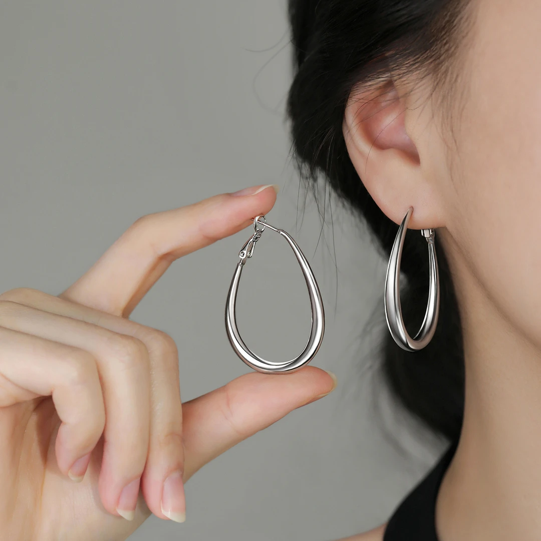 合金耳饰 999银针素圈耳环光面个性冷淡风大耳圈女夸张小众设计感