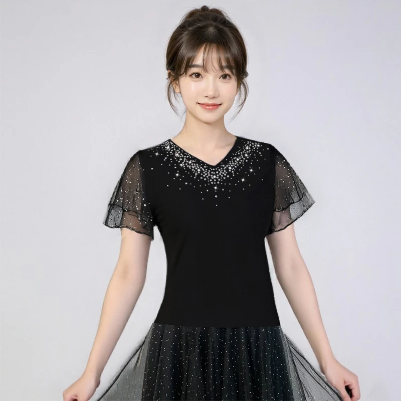 演出服女新款广场舞莫代尔跳舞衣服短袖表演上衣成人新款舞蹈上衣