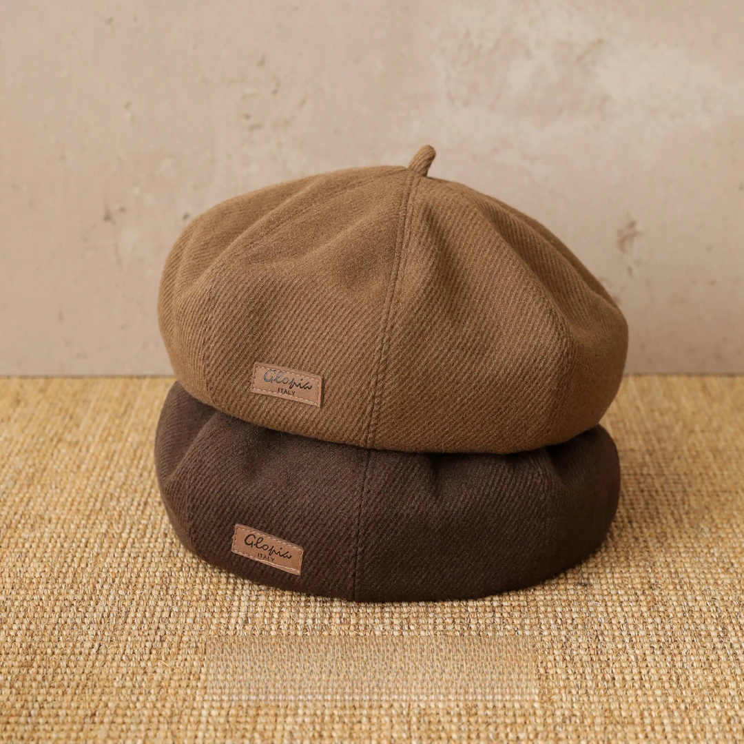 秋冬厚款毛呢贝雷帽女纯色百搭显脸小南瓜帽文艺复古画家帽八角帽