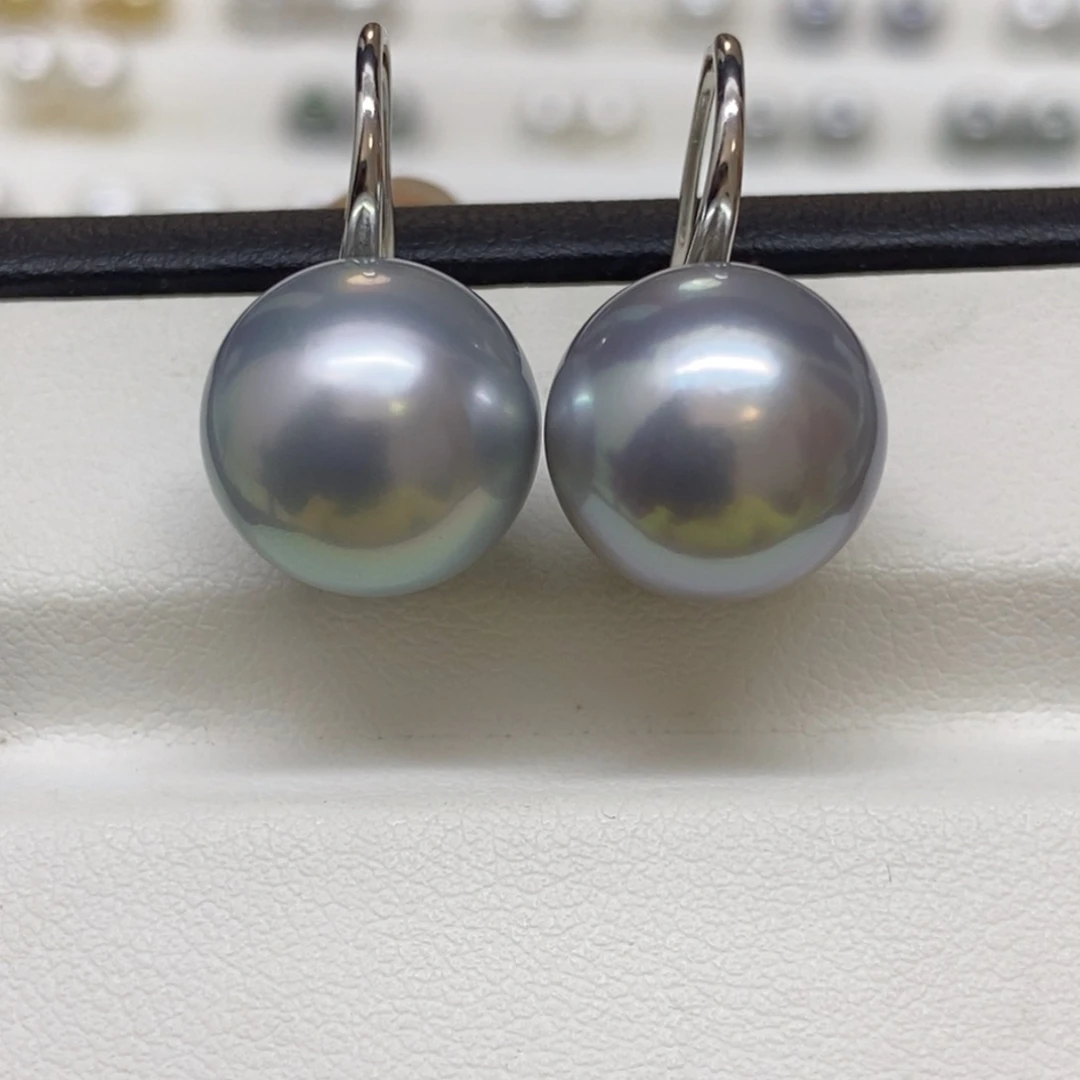 银S925镶嵌耳饰海水珍珠奶奶灰高跟鞋12.8m m