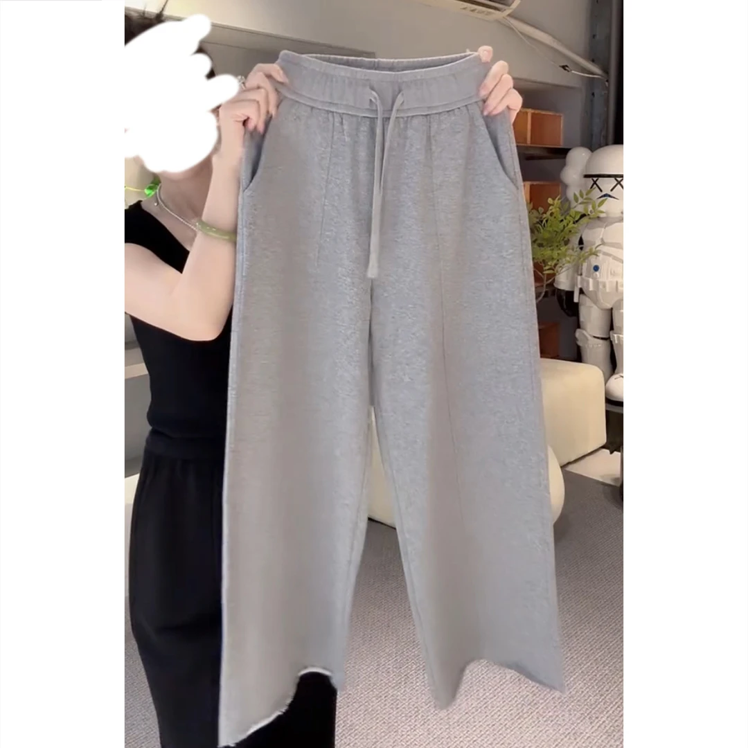 艾塔莉百搭时尚高腰休闲裤早秋新款松紧腰九分裤宽松阔腿裤直筒裤