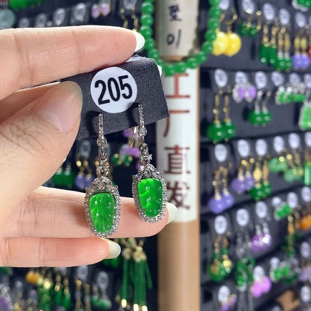 翡翠银S925镶嵌耳饰205