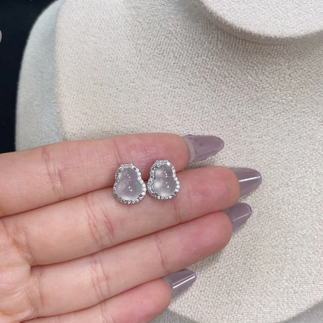 翡翠耳饰银S925镶嵌25889