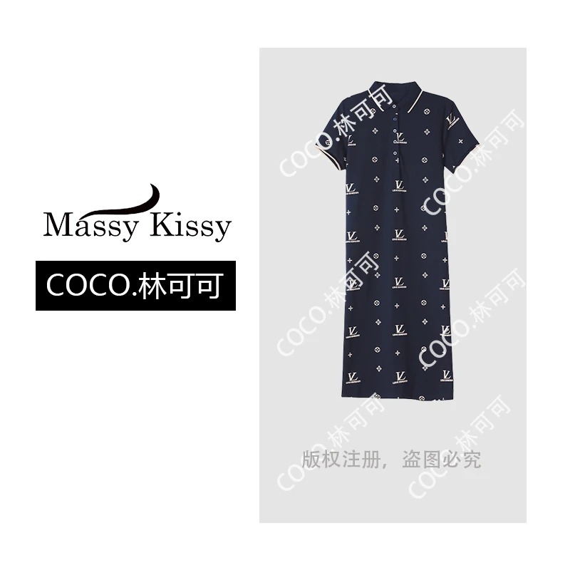 【COCO林可可】轻奢重工polo领质感连衣裙短袖潮撞色夏季设计款