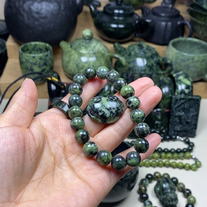 蛇纹石玉未镶嵌项链药王石10毫米手串加小锁