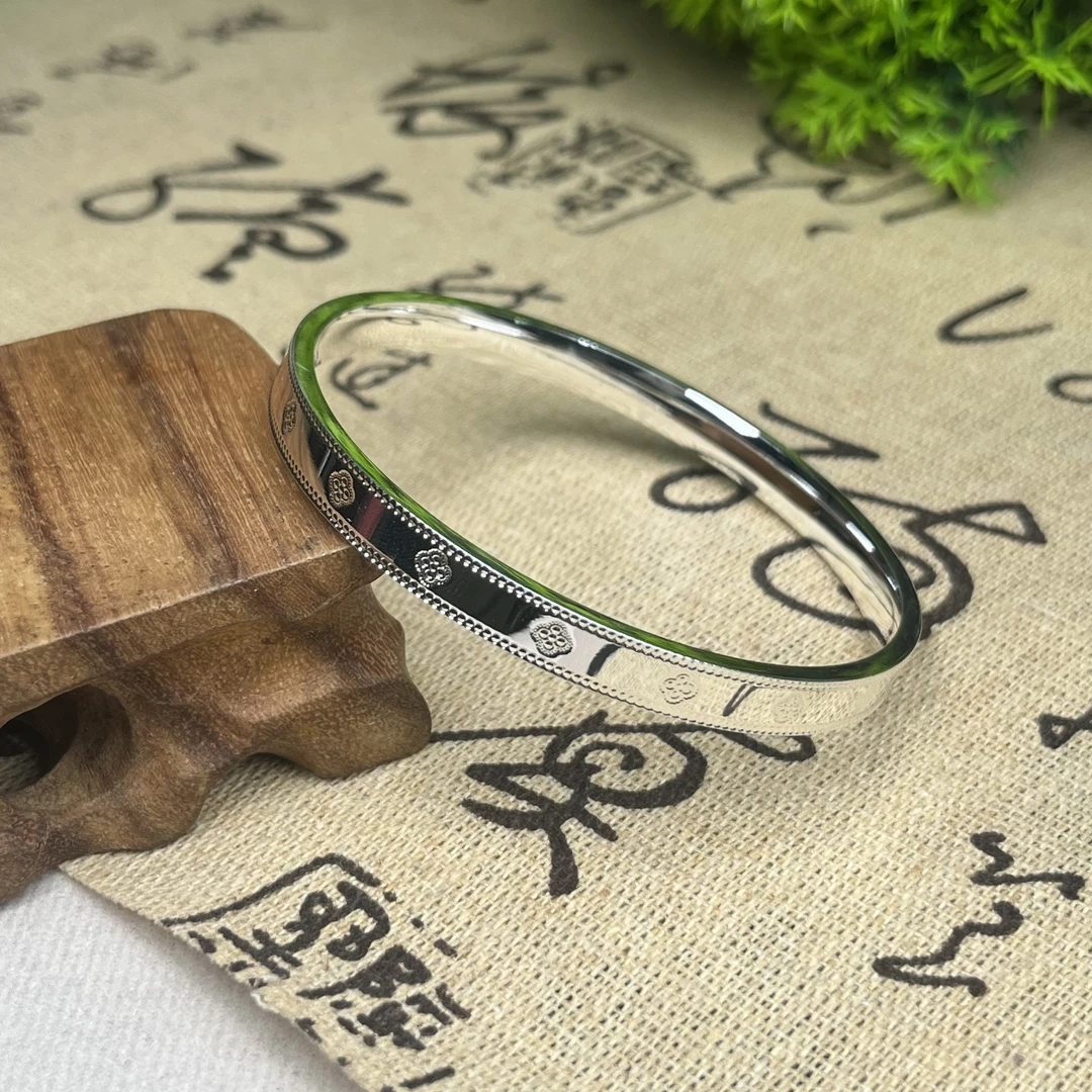 足银手镯 A91足银999光面万花筒银手镯女实心银手镯简约百搭小花