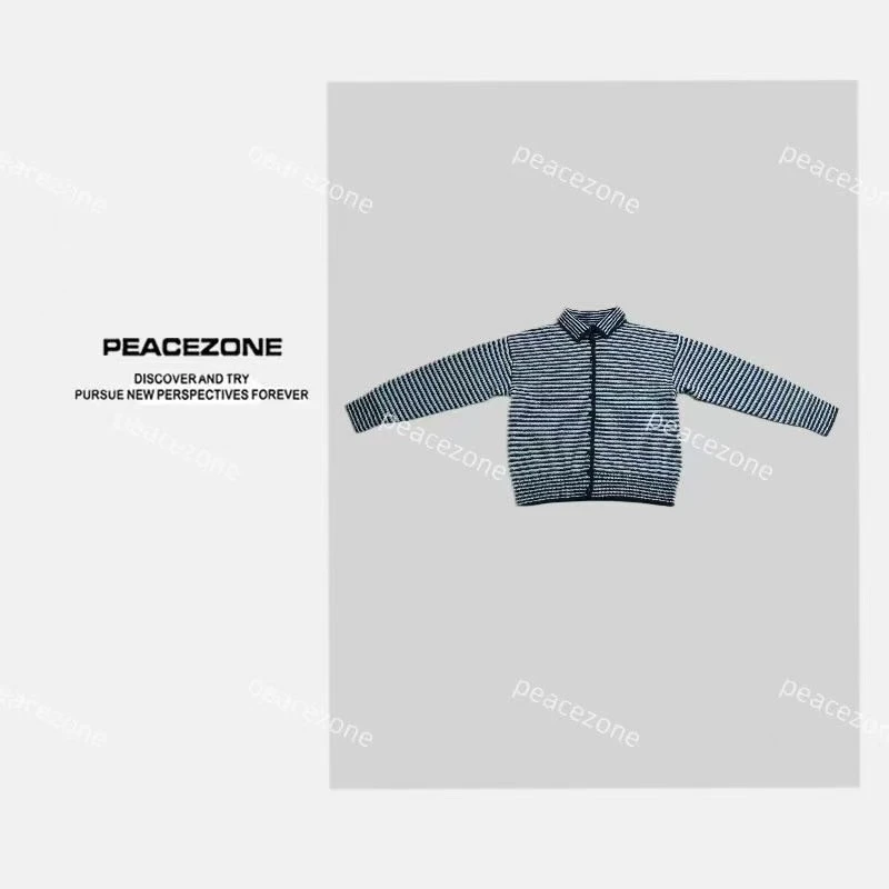 Peacezone 绵羊毛+山羊绒 秋冬新款条纹宽松长袖羊毛毛衣/8653