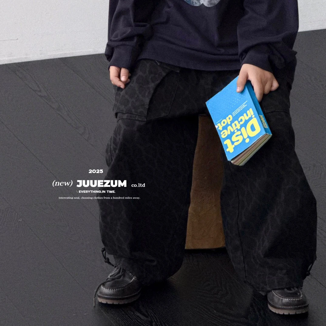 JZ.6056儿童豹纹牛仔工装裤