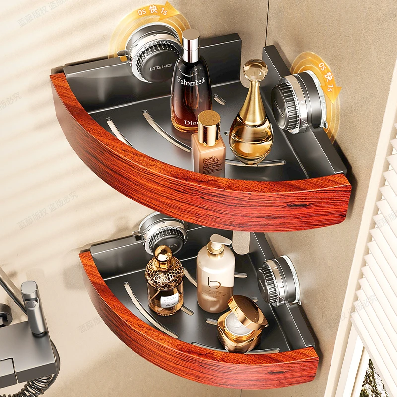 红木免打孔卫生间置物架浴室三角收纳架厕所淋浴洗手壁挂转角架子