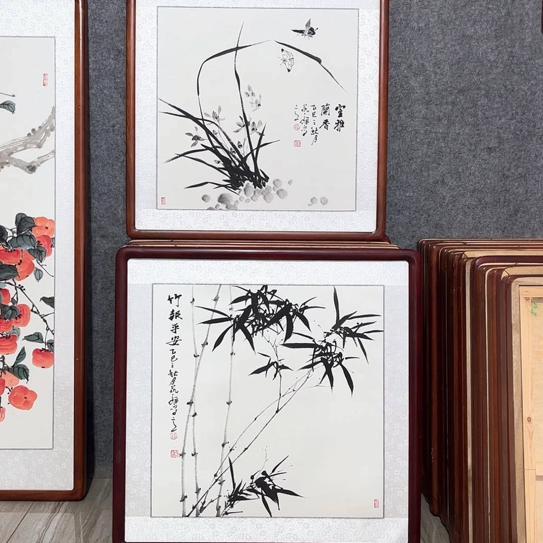 国画书画作品带框63×63