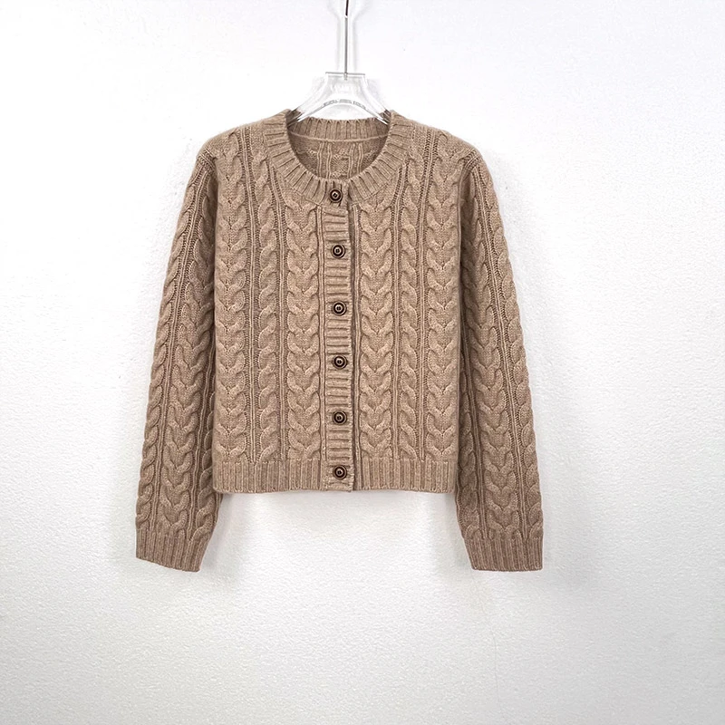 唐绢时尚纯山羊绒针织衫洋气圆领开衫长袖气质女装秋冬C133882-QF