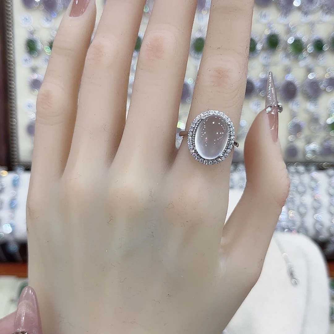 蛇纹石玉银S925镶嵌戒指