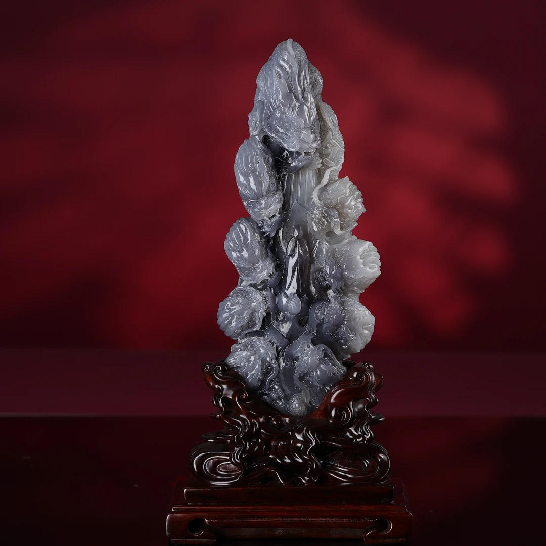 rl和田玉烟青九龙浴佛摆件2508130369