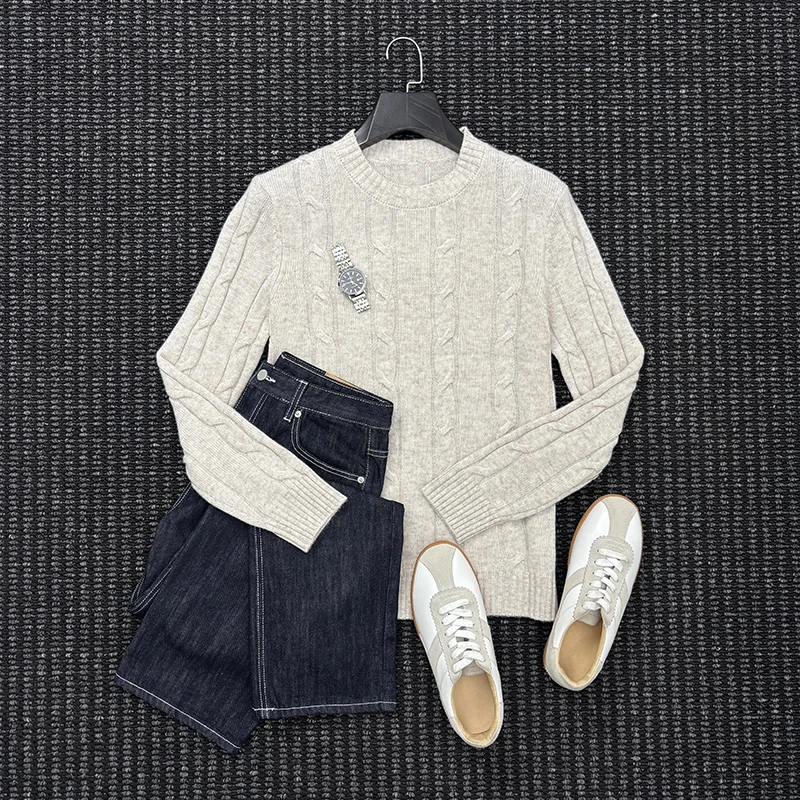 MIGSIMHE·意式老钱风绞花针织衫秋冬季男士商务休闲通勤保暖毛衣