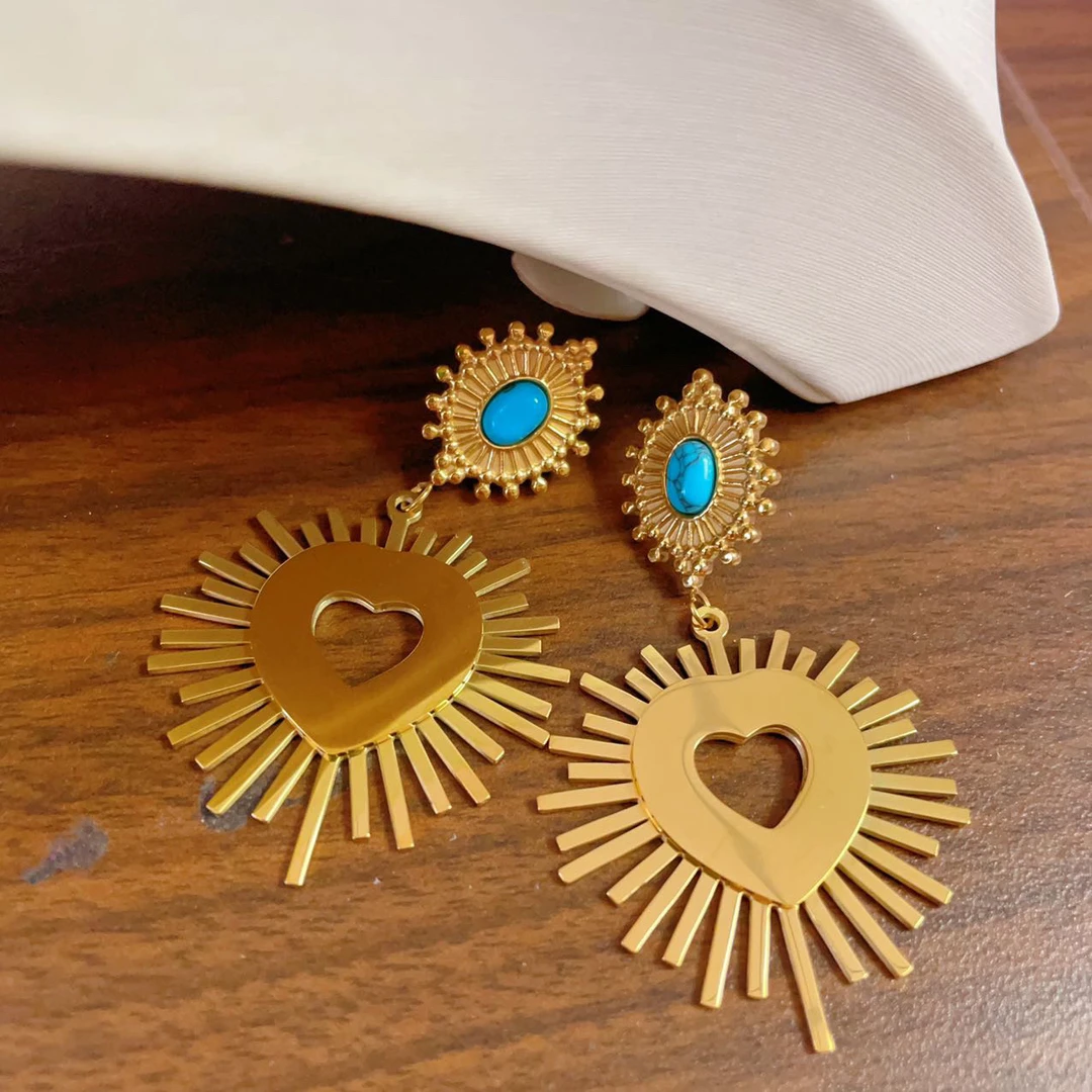 钛钢珐琅耳饰 Xyuer谢雨儿绿色太阳花个性款时尚耳环