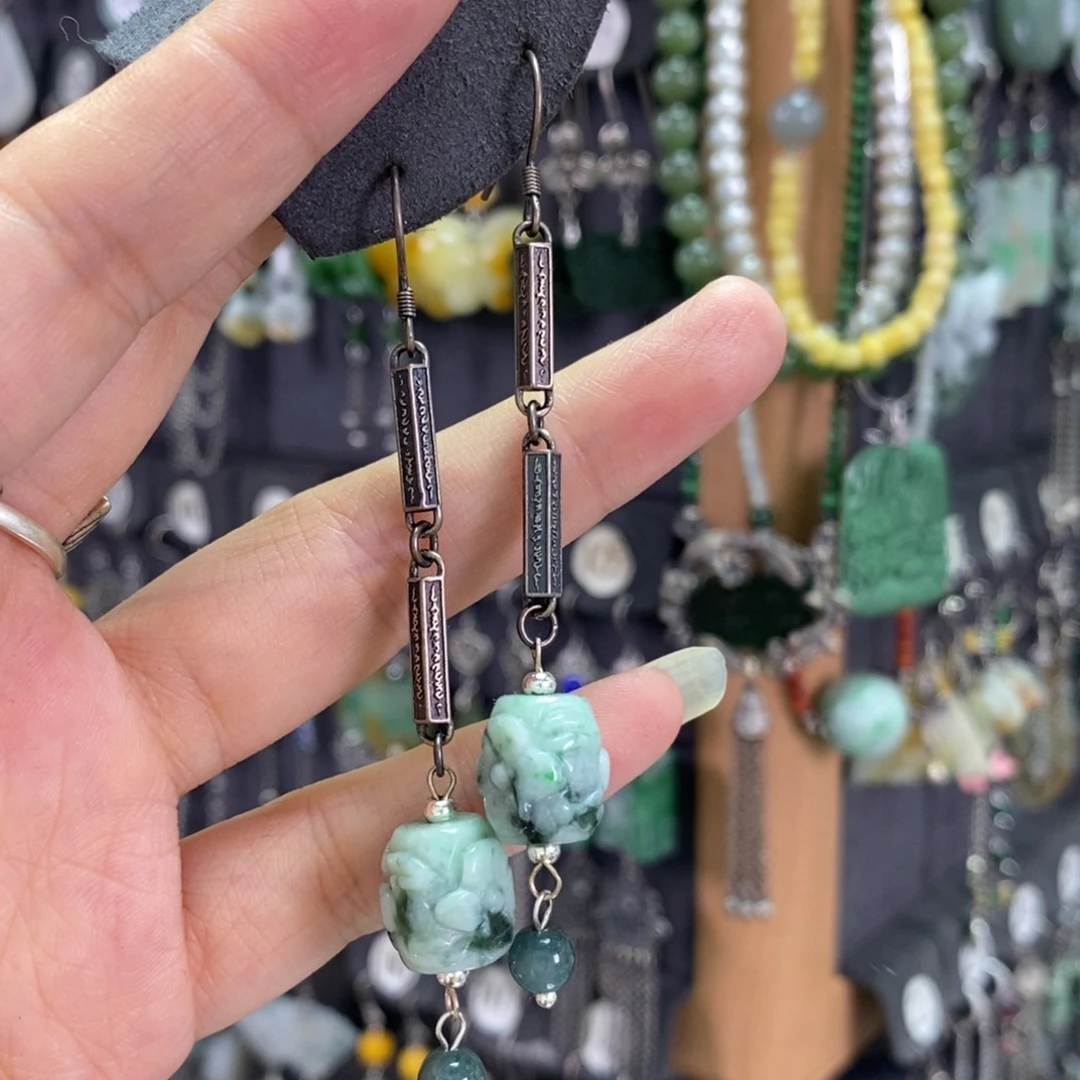 翡翠银S925镶嵌耳饰耳坠