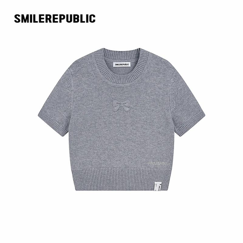 smilerepublic短款套头短袖毛衫时尚休闲百搭舒适简约纯色春夏