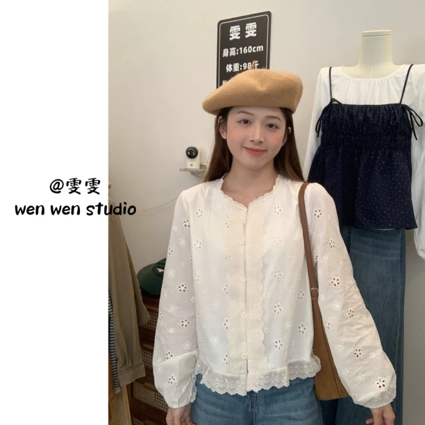 【雯雯】温柔甜美风重工刺绣蕾丝花边拼接设计小衫