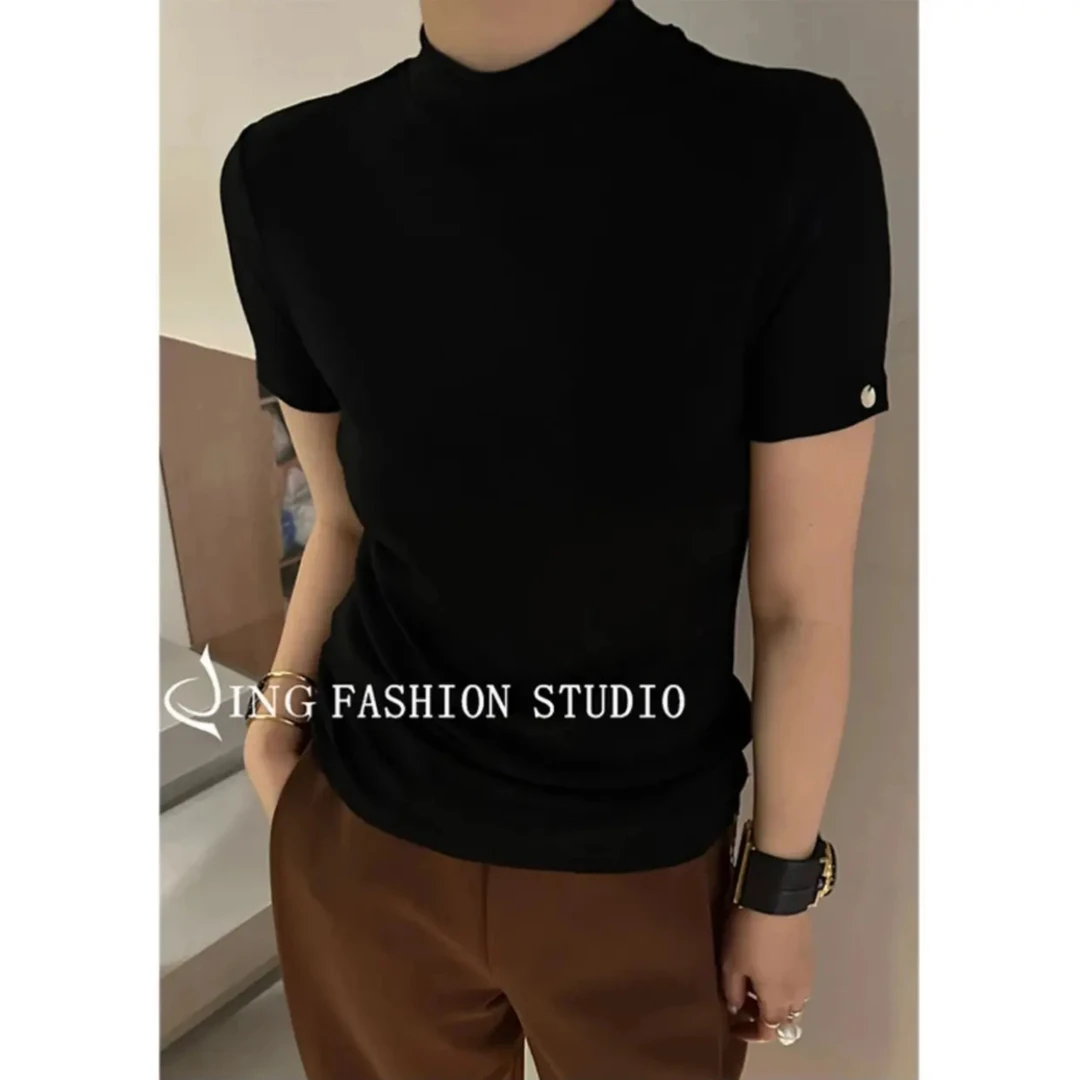JlNG2025春夏新新6060纯色短袖T恤舒适百搭女士圆领修身打底上衣