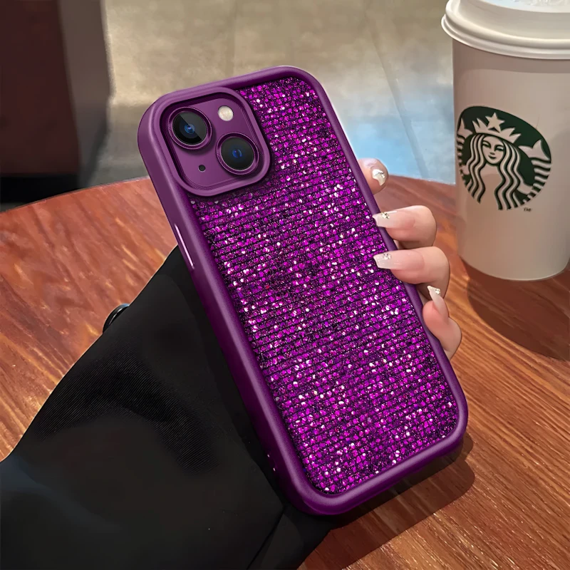 闪紫片适用于苹果14plus/15plus手机壳高颜值网红防摔女款