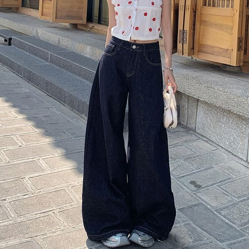 【JRXR女装】深蓝长裤美式宽松阔腿牛仔裤女慵懒垂感高腰遮肉梨形