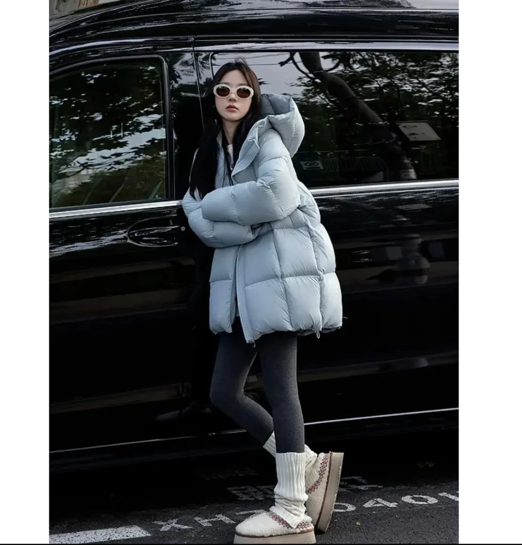 【羽小鱼】90白鹅绒贝贝款超轻保暖加厚泡芙感蓬松连帽羽绒服中长款