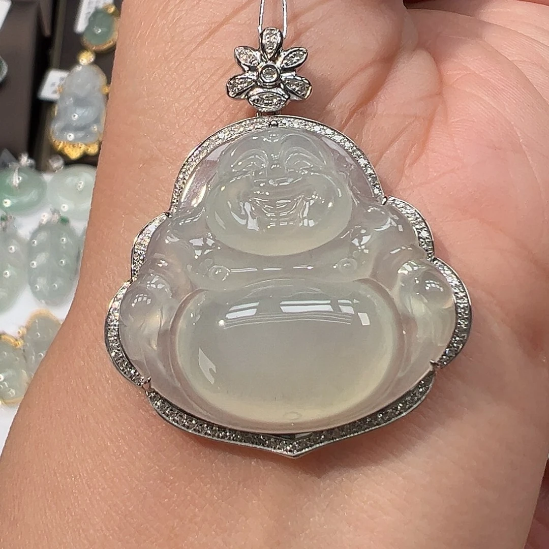 翡翠18K金镶嵌吊坠(不含链)佛公