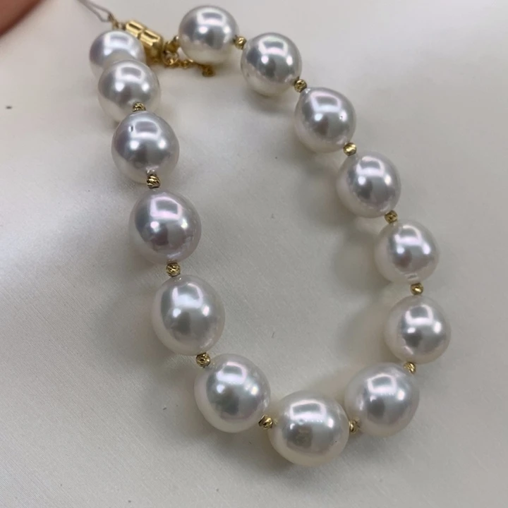 海水珍珠18K金镶嵌手绳澳白9-11m m