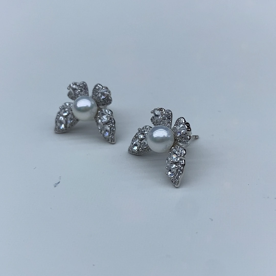 海水珍珠耳饰银S925镶嵌
