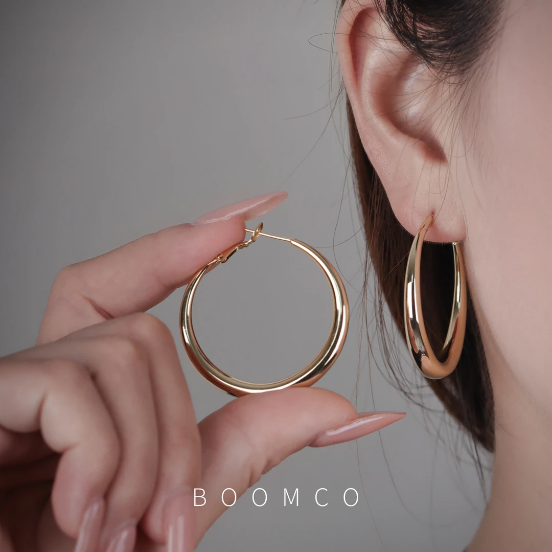 BOOMCO 铜合金耳饰 素圈大圈耳环女高级感百搭耳圈冷淡风圆圈大圈