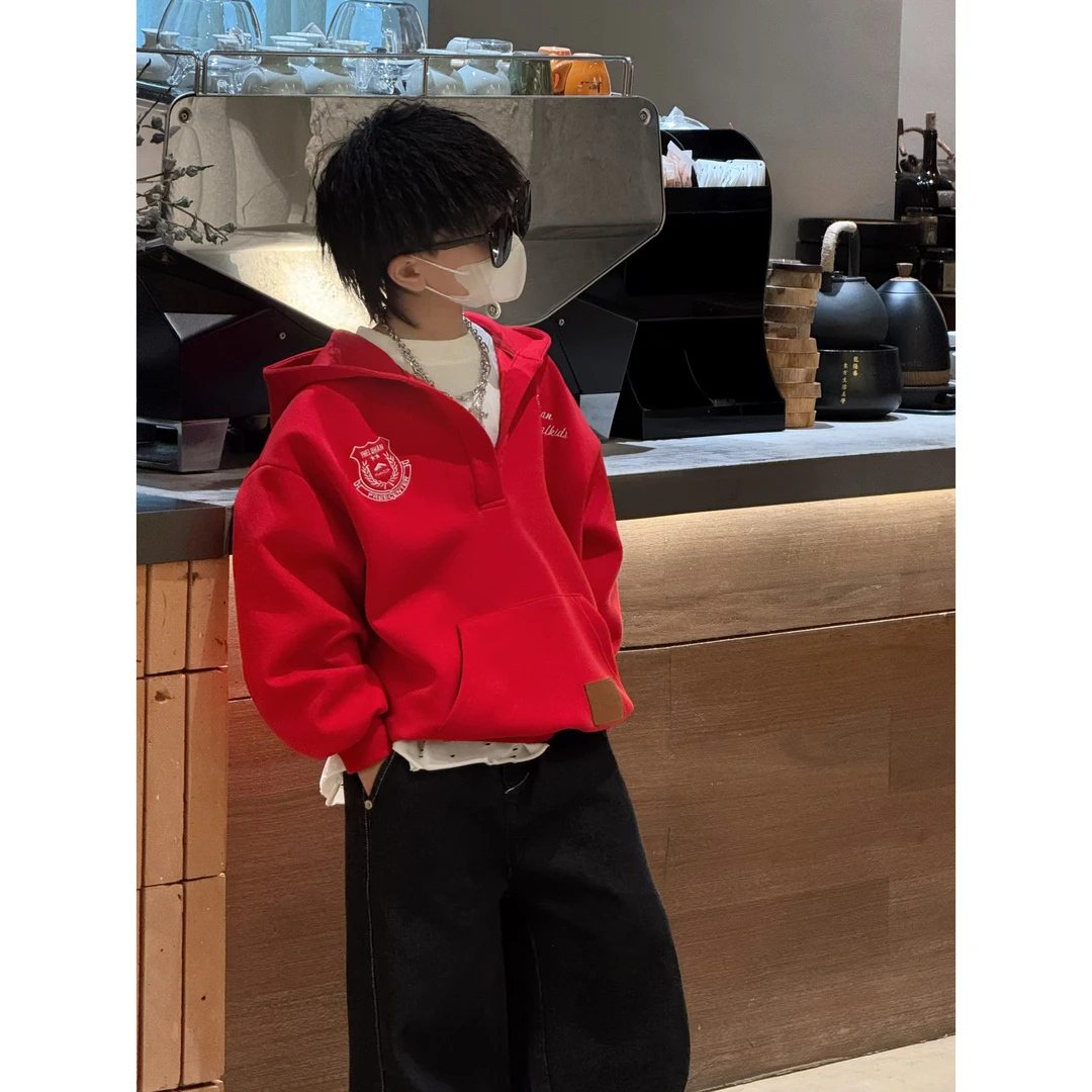现货THE LUHAN【超模风范】春秋休闲亲子装中大童红色连帽外套25100