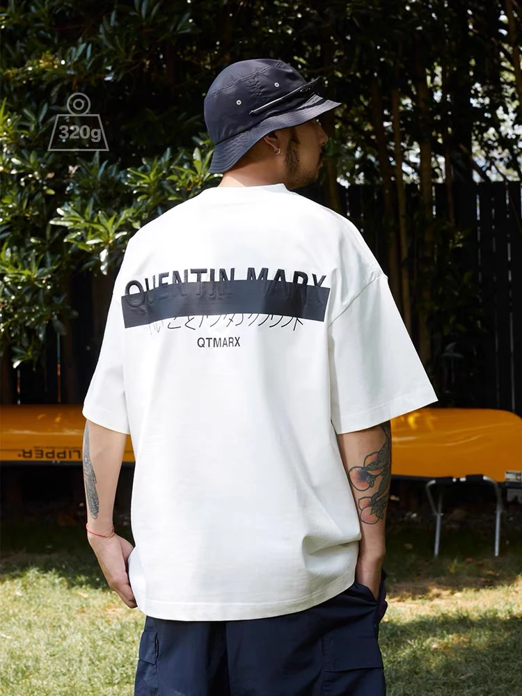 Quentin Marx男士重磅纯棉印花T恤夏季短袖半袖圆领国潮宽松上衣