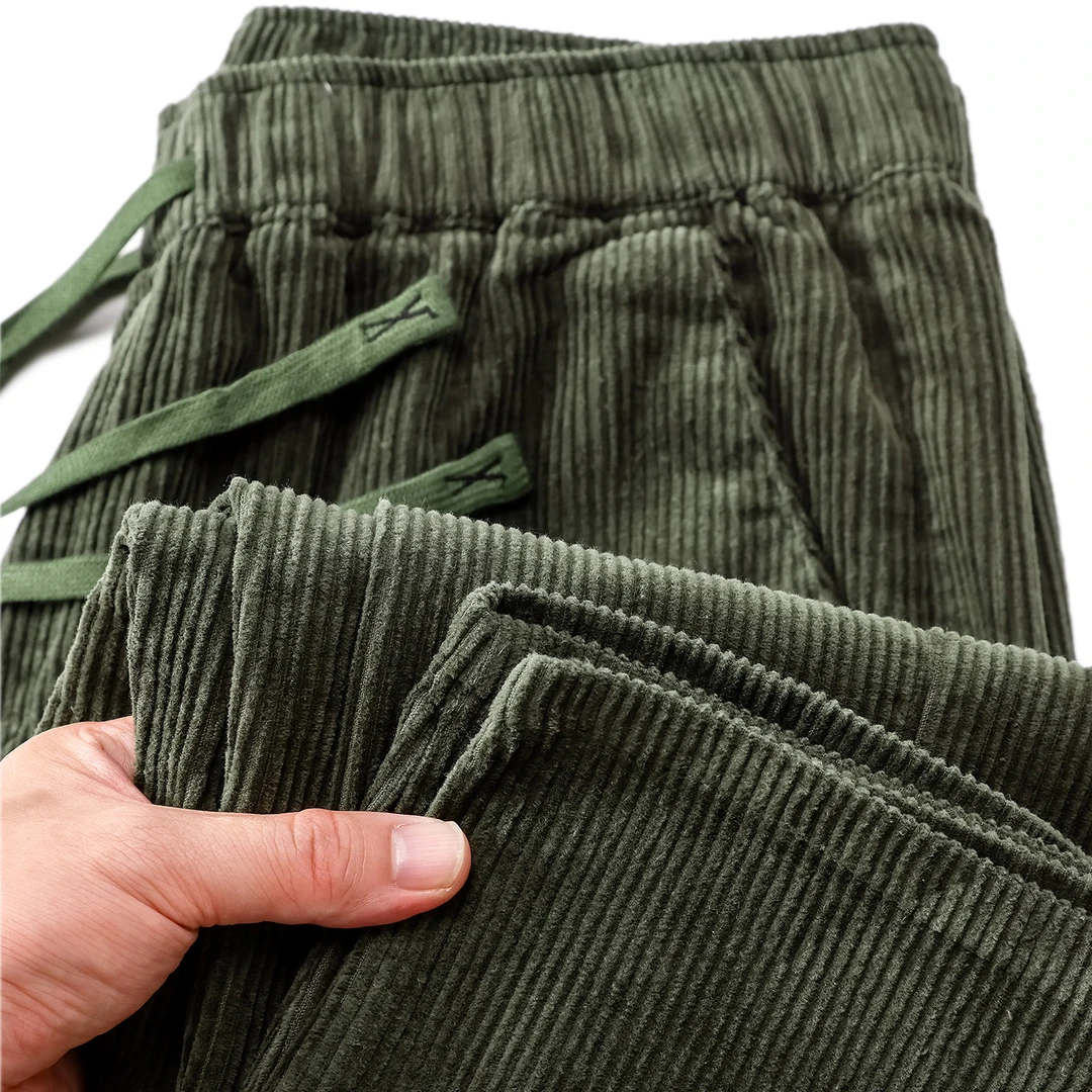 100%纯棉灯芯绒休闲裤男士秋冬季新款直筒宽松复古卫裤高端长裤子