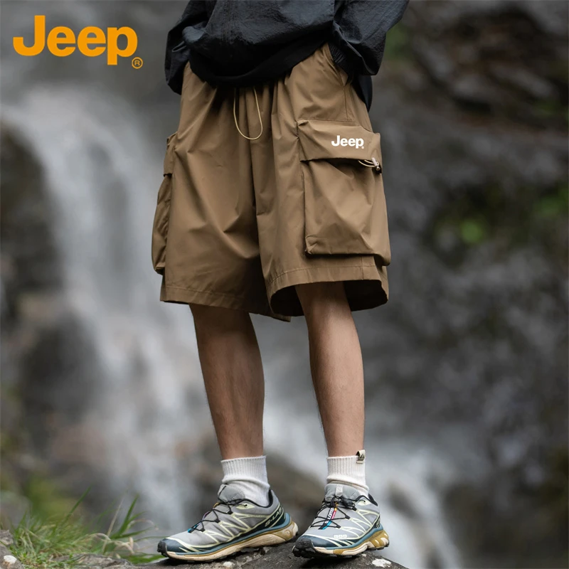 Jeep吉普卡其工装百搭短裤男士2025夏季薄款宽松运动休闲五分中裤
