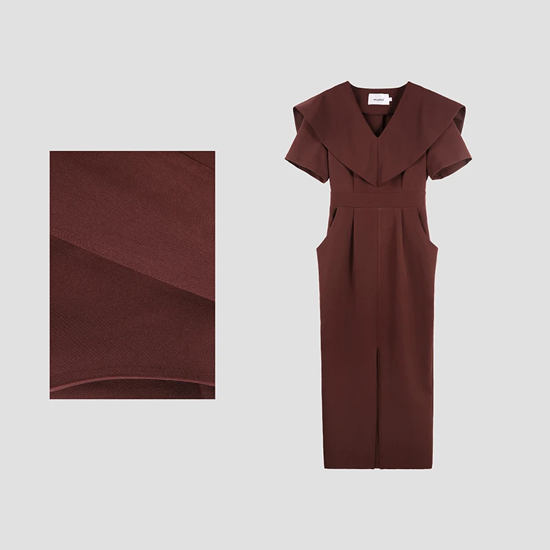 「思思」2025夏季新款V领纯色短袖显瘦高级感连衣裙SHBZX641366