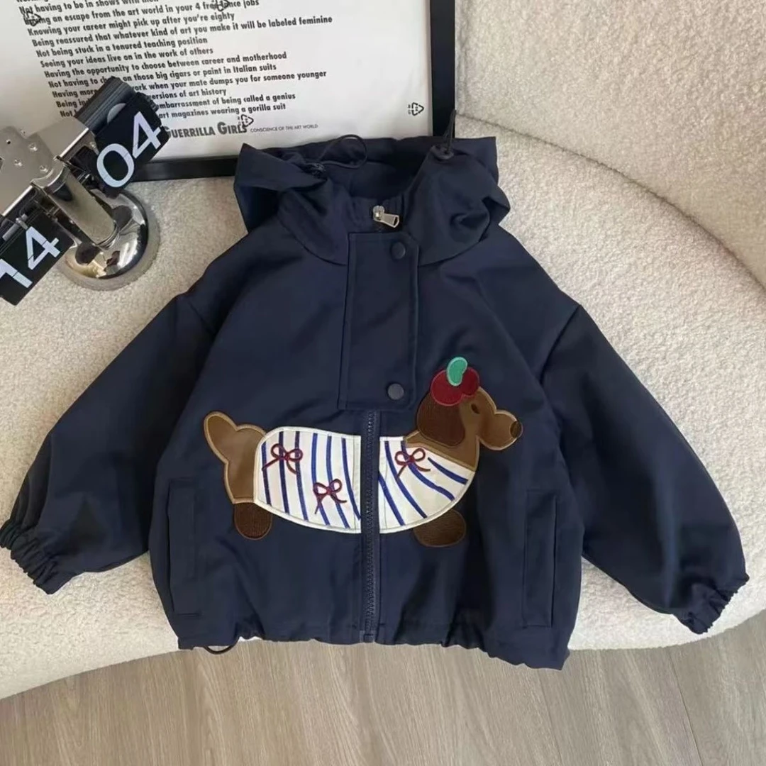 【腊肠狗冲锋衣】男童潮酷冬装外套秋冬款儿童户外拼接外套