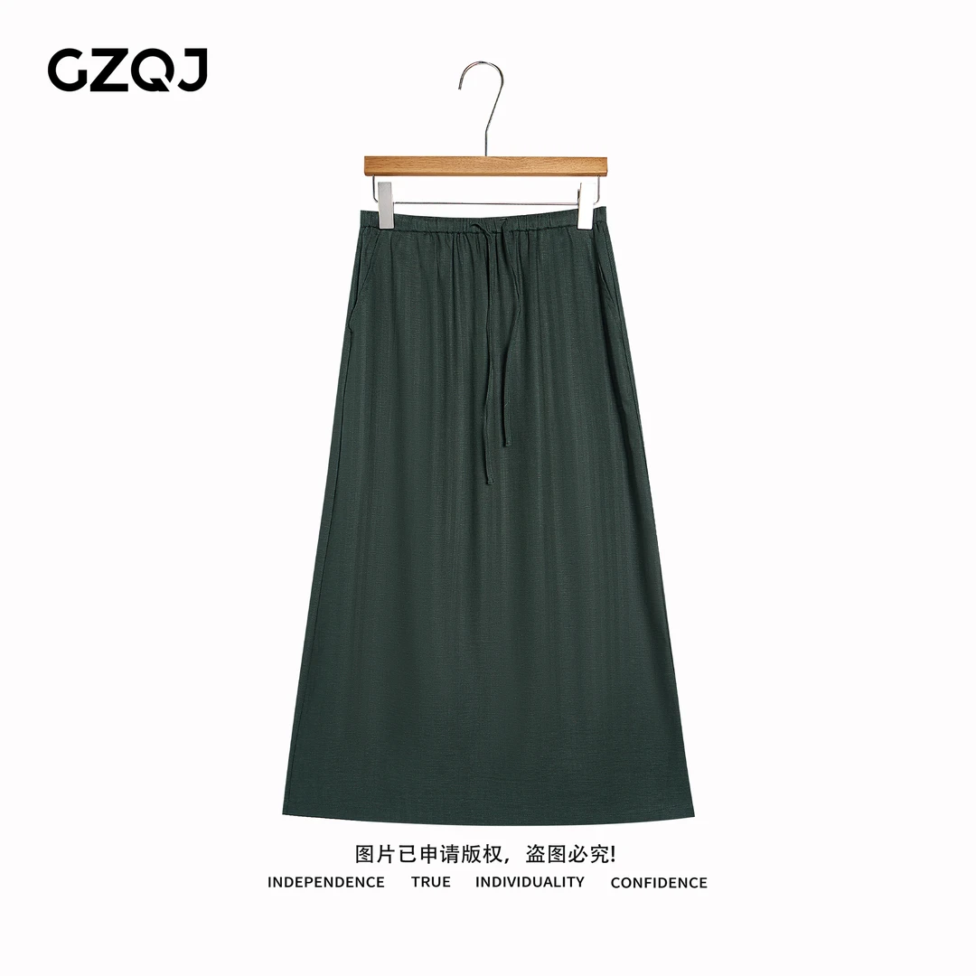 老琴私服【墨漪纤踪】欧若风天丝亚麻松紧腰一步开叉半身裙女35712