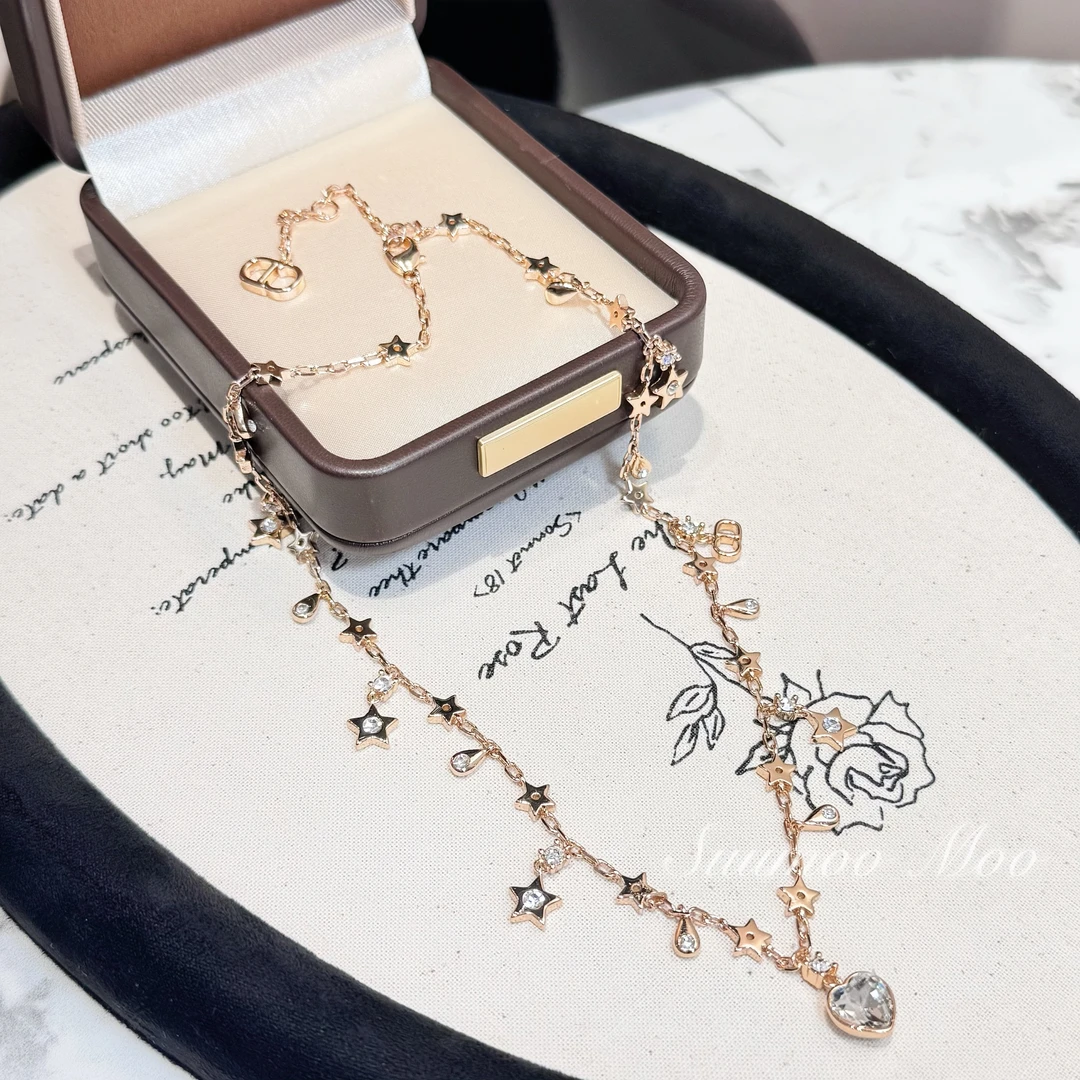 铜合金合成锆石项链 时尚满天星星爱心猪鼻子项链