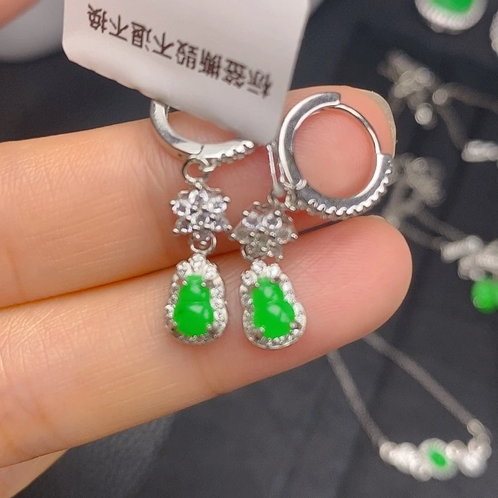 翡翠银S925镶嵌耳饰