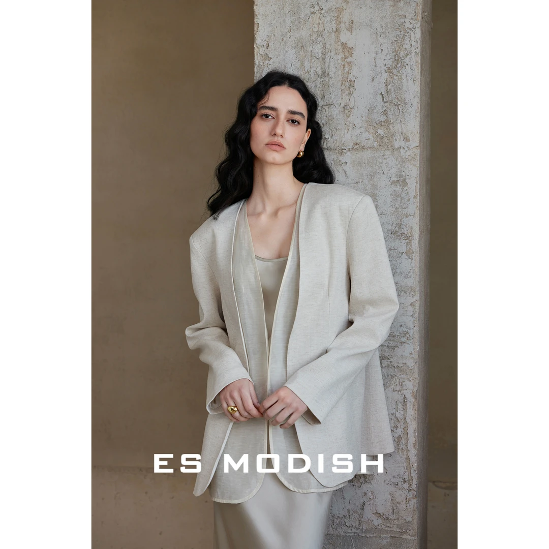 美树【ES MODISH】春上新 宽松直筒深V裸领西装+马甲套装  JK3133#