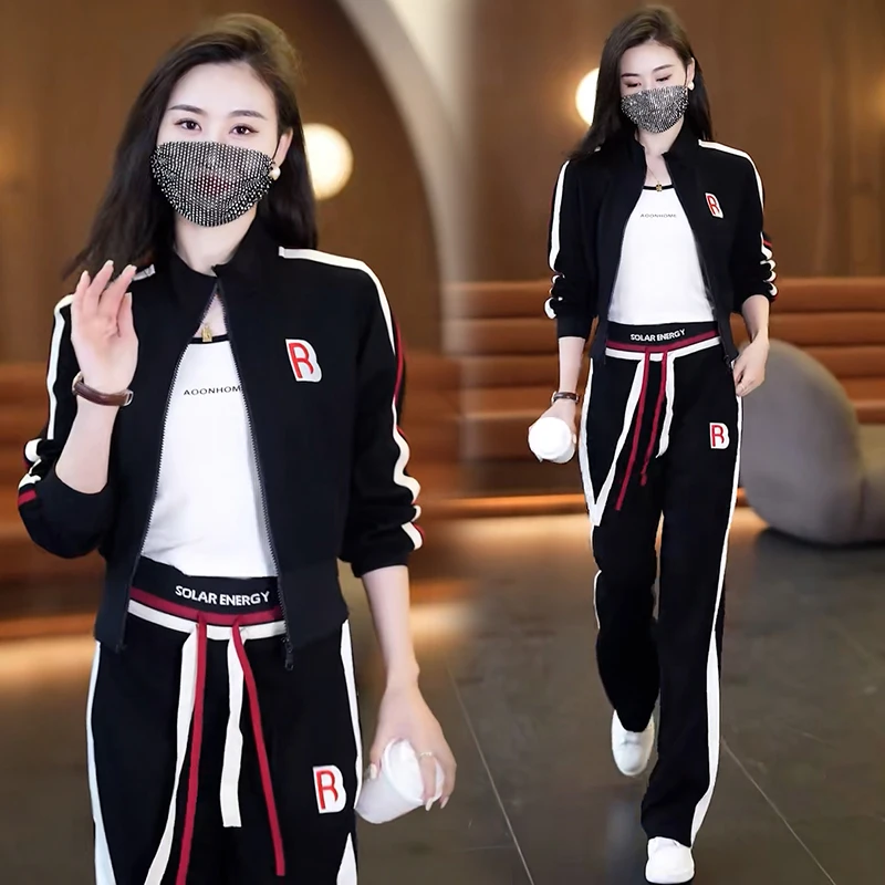 高含棉减龄时尚运动套装女士春秋2025年新款时髦外套阔腿裤两件套
