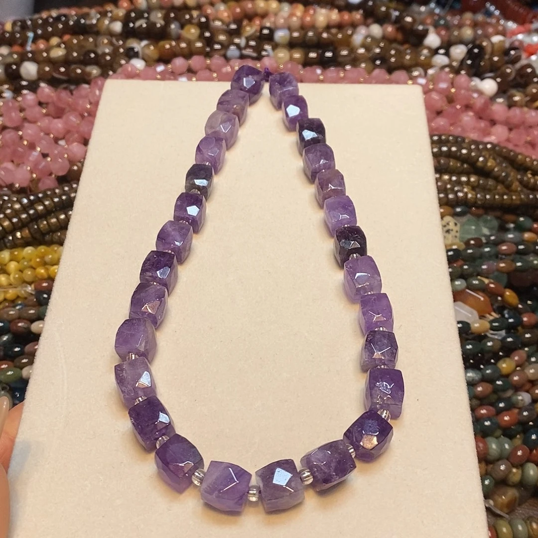 玛瑙/玉髓未镶嵌珠宝半成品紫水晶方糖切面10mm一条