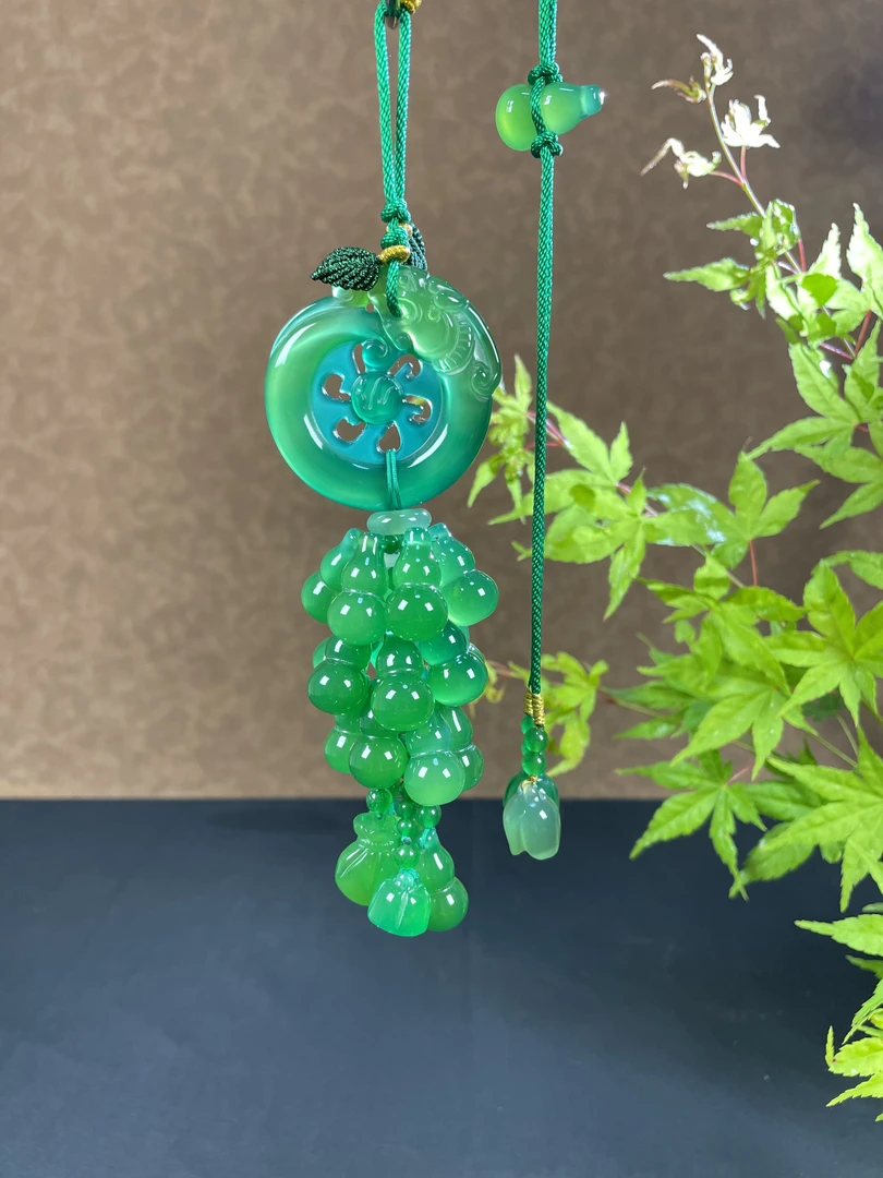 富贵生花 玛瑙辣阳绿复古龙牌+辣阳绿葫芦汽车挂件 车挂