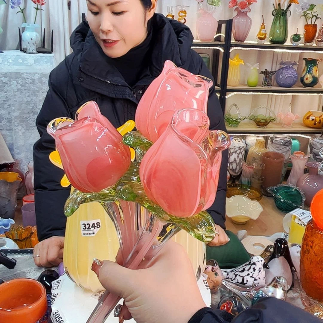 3朵玫瑰家悦美居琉璃摆件