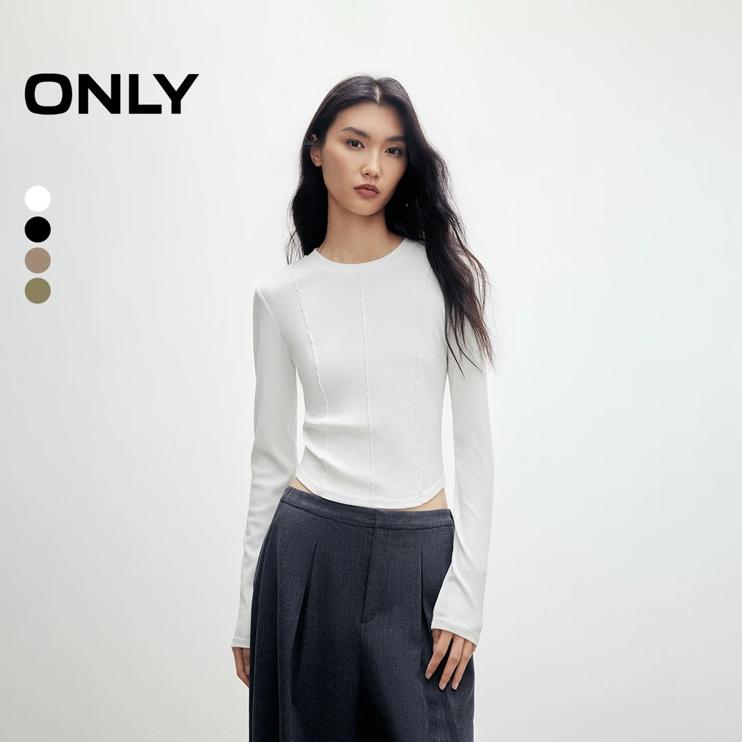ONLY秋冬”藕节缝制工艺“修身正肩长袖T恤女拍照必备|125302018