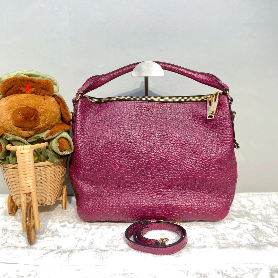 95新 BURBERRY/博柏利 全皮单肩hobo斜挎包