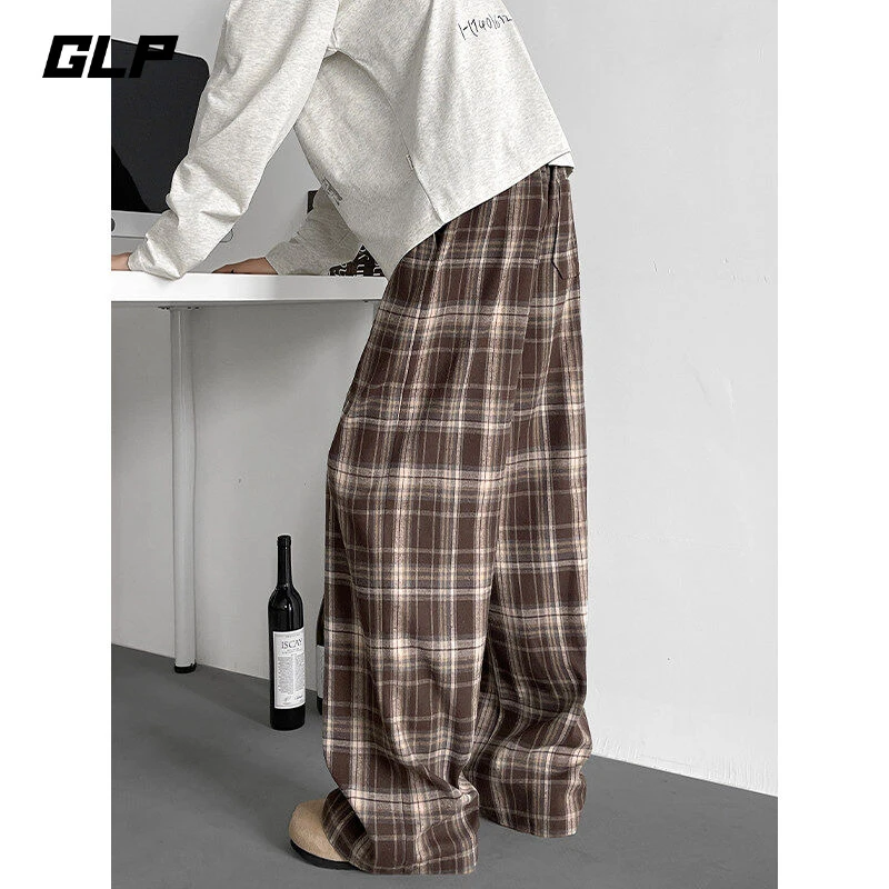 休闲裤子男春秋新款港风青少年外穿格子大码宽松阔腿运动直筒裤子