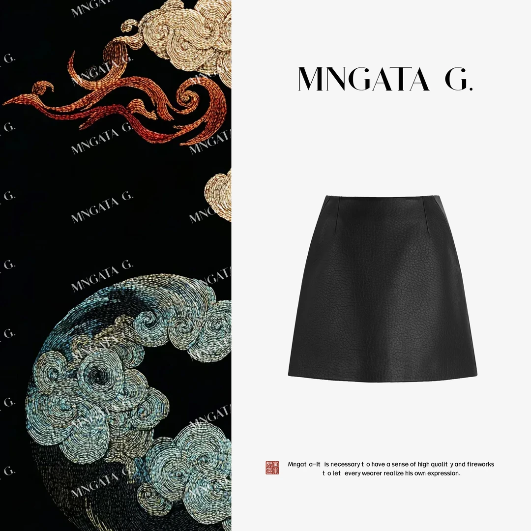 MNGATA G.宫小妍【山羊皮·锤纹皮裙】新中式穿搭中国风裤裙5080462